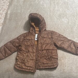 GAP Kids Brown Leopard-Print Puffer Jacket with Hood